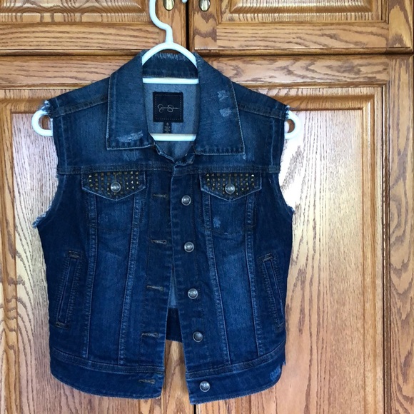 Distressed jean vest
